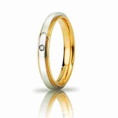 Fede Nuziale Unoaerre Cassiopea Slim Bicolore  con Diamante Referenza 50AFC282