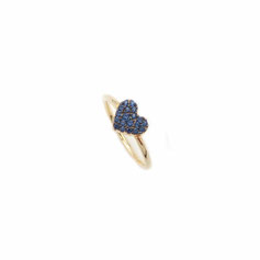 Anello cuore con pietre colorate blu in oro giallo