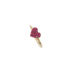 Anello cuore con pietre fucsia in oro giallo