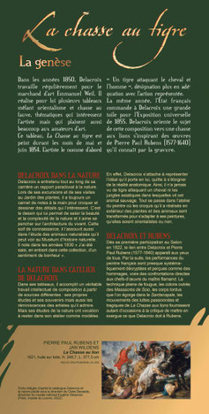 Recto fiche de salle "Chasse au tigre" d'Eugène Delacroix, "Cent œuvres qui racontent le climat", prêt exceptionnel du musée d'Orsay, musée Crozatier