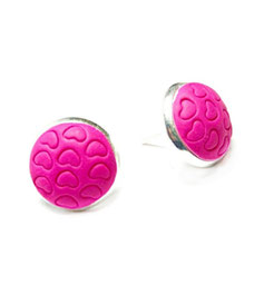 Aretes de Botón con Corazones Rosa Mexicano