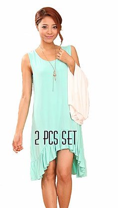 green maternity dress and cardigan sweater set