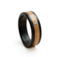 Verlobungsring aus Holz, Damenring Palisander Kirsche und 1 Swarovski Kristall