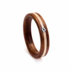 Hochzeitsringe Verlobungsring aus Holz Mahagoni Ahorn 1 Kristall