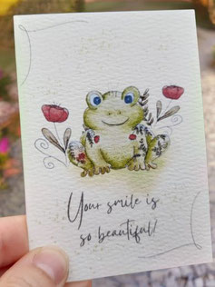 Klappkarte "Your smile is so beautiful" Aquarell Frosch mit Blumen