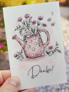 "Danke!" Klappkarte Aquarell Blumen Gießkanne