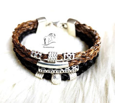 Armband aus Pferdehaar-S05-4 Stränge rund geflochten mit 8 Perlen-Karabinerverschluss-925er Silber