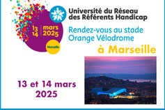 Logo de l'Université des Réseau des Référents Handicap et photo du stade Orange Vélodrome de Marseille en 2025