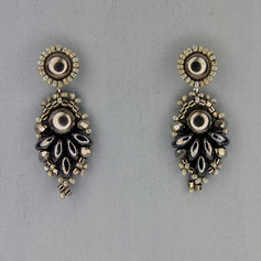Ohrringe hematite-grau Cabochon Glasperlen