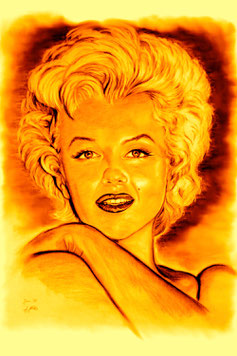 marilyn monroe portrait drawing - orange shade print design for canvases and art print posters