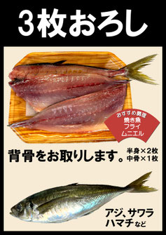 黒門中川鮮魚の調理サービス（3枚おろし）