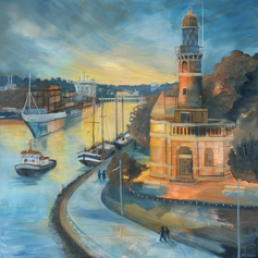 Holtenauer Leuchtturm, Astrid Krömer Malerei, Acryl auf Leinwand, Stadt und Meereslandschaften finden Sie unter www.astrid-kroemer-malerei.de