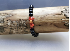 Koralle + Schwarzer Turmalin Armband