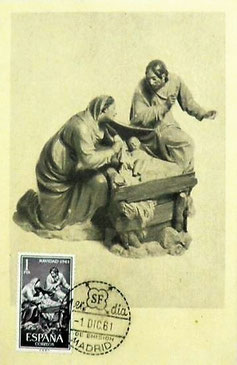 About Jesus Christ; Nativity Scene on Spanish Maximum Card of 1961
