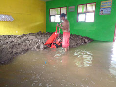 Raising the classroom where seawater flowed in