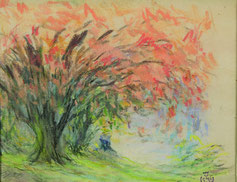 Claude-Émile Schuffenecker, Bouquet d’arbres au feuillage rouge, pastel sur papier, collection musée des beaux-arts de Brest métropole.