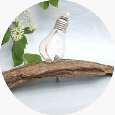 Zu den Öllampen Glühbirnen als Upcycling-Idee.ocht auf Schwemmholz