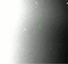 Animation dreier Aufnahmen von Dia. Jupiter scheint von links ins Bild. Dia ist grün markiert. Jede Aufnahme hat ungefähr eine halbe Stunde Abstand.