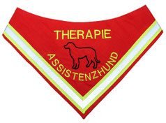 Therapie Assistenzhund Halstuch ist auch als Kenndecke verwendbar. Tuchfarbe rot mit Reflektor.