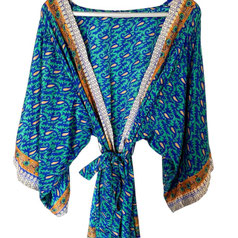 Kaftan Kleid Ethno petrol Pfauenmuster