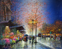 PBL-083 Paris, Marché aux Fleurs de la Madeleine © Guy DESSAPTかなマドレーヌ塔界隈、花市、恋人　油彩6号