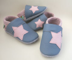 Sternenpuschen Lederschuhe, grau, rosa, Handgemachte Puschen nach Maß, Krabbelschuhe nach Maß, Babyschuhe, Lauflernschuhe, Puschen