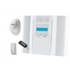 Pack "Confort" : Ce pack est constitué de base d'une centrale d'alarme DSC avec clavier, écran et sirène intégrée, d'un contacteur d'ouverture, d'un détecteur de mouvement infrarouge, d'une télécommande, une Application pour Mobile.                    .