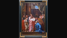 Presentation of Christ in the Temple. Oil on canvas. Painter: Charles Le Brun with menorah