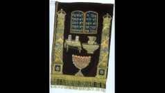 Torah mantle with menorah from Moravia, Slovakia