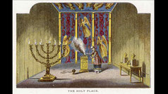 Jewish temple interior, holy room. incense altar menorah shewbread table, Mary Evans 