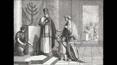 1886 Menorah Hannah Dedicates Samuel to the Lord (1 Samuel 1) Wood engraving