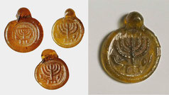 Ancient jewish glass Pendant decorated with a menorah, shofar, lulav, and etrog
