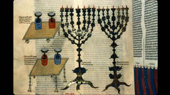 14th century. Postilla in Bibliam by Nicolaus de Lyra menorah