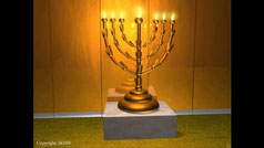 Menorah with almond blossoms by SOSH copyright