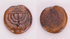 5th-7th century. Ancient Glass pendant, depicting seven branched menorah