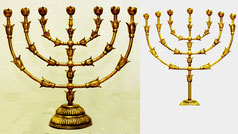 seven branched candelabrum menorah with 22 almond blossoms and seven oil lamps, golden menorah, Kibbutz Almog
