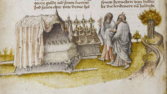 History Bible, Cologne menorah. Niederrheinische Historienbibel Köln 15th century, medieval menorah