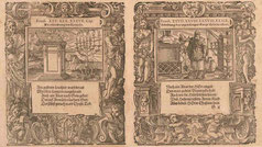 menorah images in Biblical figures with German text. Title: Neue Künstliche Figuren Biblischer Historien