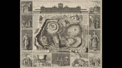 1707. Map of Jerusalem with the Temple equipment and menorah. Print maker: Jan Luyken