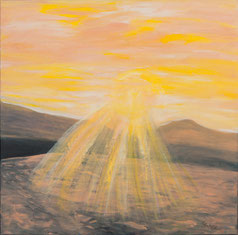 Sonne Strahlen Berge Strand Meer Himmel