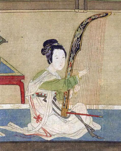 Harpe à positionnement vertical. Konghou d'après une peinture sur soie de Qiu Ying. 1494–1552.