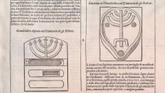 Illustration von zwei Menora-Leuchtern aus dem Buch von Antonio Bosio (1576-1629) aus den Katakomben von Rom