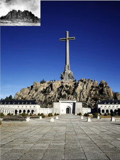 El valle de los Caidos en la actualidad con una imagen de Cuelgamuros en 1940 antes de la construcción del monumento franquista.