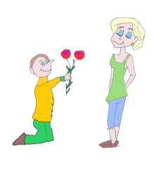 Il lui offre des fleurs