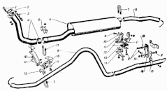 Abgaskrümmer (Auspuffkrümmer) und Auspuffanlage GAZ-M21 Wolga. Manifold and exhaust system GAS M-21 Volga. Система выпуска отработанных газов ГАЗ-М21 Волга.