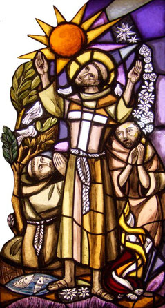 Franziskus, Kunstglasfenster in San Damiano, Assisi - Bild www.franziskaner.net