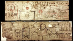 Pilgrimage scroll with menorah from 16th century. Jewish Menorah Jerusalem. Garrett Hebrew MS. 4