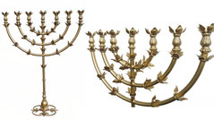 Jewish Menorah golden candelabra 7 arms 22 almond blossoms lampstand