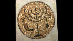 Ancient Judaica mosaic floor seven-branched menorah