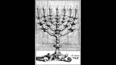 seven armed golden lampstand menorah with almond blossoms